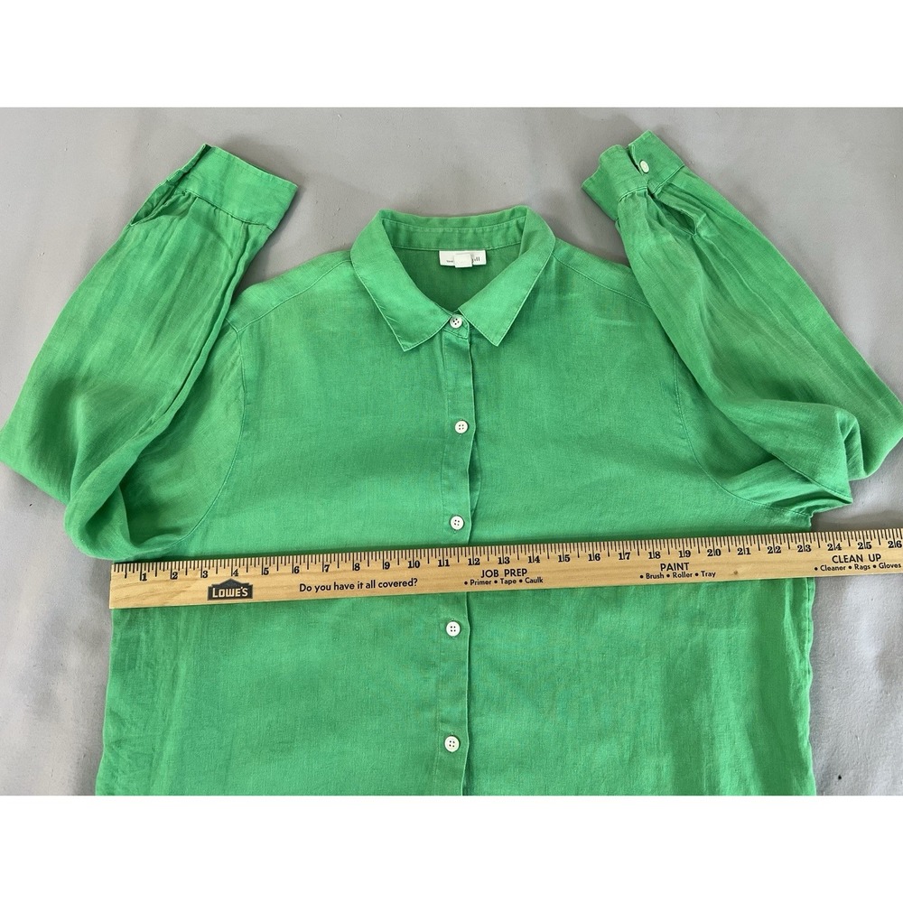 J Jill Love Linen Women's Button Front Blouse Green Size Medium 100% Linen - Picture 6 of 10